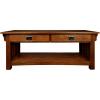 Leick Home 10504 Laurent Two Drawer Coffee Table with Shelf, Chocolate Cherry(Medium Oak / Blackened)