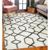 Leick Home 594465 Rixelle Soft Shag Geo Modern Rug Ivory/Charcoal Living Room Bedroom Area Rug Rectangle 3’9″ x 5’9″(5’3″ x 7’7″ (Rectangular))