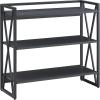 Leick Home 70009-BLKNK Mixed Metal and Wood X Design Bookshelf, Gray/Matte Black