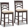 Leick Home Double Crossback Upholstered Counter Stool with Backrest, for Kitchen or Dining Area, Gray and Moss Green, 2 Pack, 10084GS/MH(Beige)