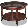 Leick Home Sheldon Coffee Table, Solid Wood, Round, with Glass Top and Shelf, Chocolate Oak, 10037(Chocolate Oak)