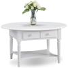 Leick Home Sheldon Coffee Table, Solid Wood, Round, with Glass Top and Shelf, Chocolate Oak, 10037(Orchid White)