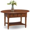 Leick Home Sheldon Coffee Table, Solid Wood, Round, with Glass Top and Shelf, Chocolate Oak, 10037(Pecan)
