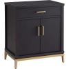 Salem Solid Wood Nightstand with Drawer and Shelf, Medium Oak Brown, Perfect for Bedrooms, Living Rooms, and Small Spaces – Leick Home, 9067-MED(Black)