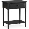 Salem Solid Wood Nightstand with Drawer and Shelf, Medium Oak Brown, Perfect for Bedrooms, Living Rooms, and Small Spaces – Leick Home, 9067-MED(Swan Black)
