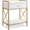 Salem Solid Wood Nightstand with Drawer and Shelf, Medium Oak Brown, Perfect for Bedrooms, Living Rooms, and Small Spaces – Leick Home, 9067-MED(White)
