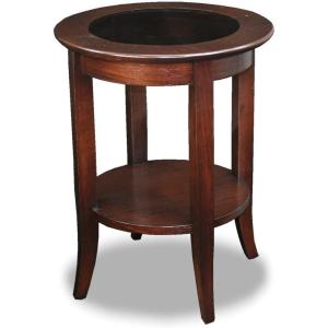 Haven Ridge Solid Wood Oval Side Table with Drawer and Shelf, Medium Oak Brown, Perfect for Living Rooms, Bedrooms, and Small Spaces – Leick Home, 9042-MED(Chocolate Oak / Glass)