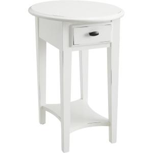 Haven Ridge Solid Wood Oval Side Table with Drawer and Shelf, Medium Oak Brown, Perfect for Living Rooms, Bedrooms, and Small Spaces – Leick Home, 9042-MED(Farmhouse White)