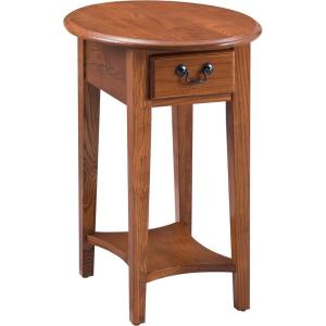 Haven Ridge Solid Wood Oval Side Table with Drawer and Shelf, Medium Oak Brown, Perfect for Living Rooms, Bedrooms, and Small Spaces – Leick Home, 9042-MED(Medium Oak)
