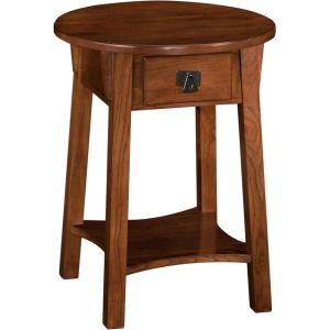 Haven Ridge Solid Wood Oval Side Table with Drawer and Shelf, Medium Oak Brown, Perfect for Living Rooms, Bedrooms, and Small Spaces – Leick Home, 9042-MED(Russet)