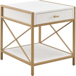 Haven Ridge Solid Wood Oval Side Table with Drawer and Shelf, Medium Oak Brown, Perfect for Living Rooms, Bedrooms, and Small Spaces – Leick Home, 9042-MED(White)