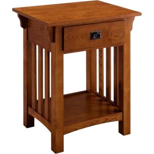 Leick Home 10082-WA Two Drawer Mirrored Diamond Filigree X Base Nightstand Side Table, Walnut(Medium Oak / Blackened)