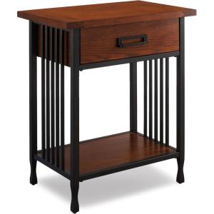 Leick Home 10082-WA Two Drawer Mirrored Diamond Filigree X Base Nightstand Side Table, Walnut(Mission Oak)