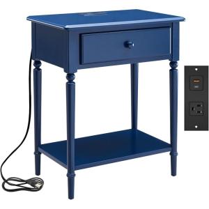 Leick Home 10082-WA Two Drawer Mirrored Diamond Filigree X Base Nightstand Side Table, Walnut(Navy)
