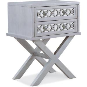 Leick Home 10082-WA Two Drawer Mirrored Diamond Filigree X Base Nightstand Side Table, Walnut(Silver Leaf)