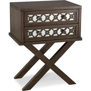 Leick Home 10082-WA Two Drawer Mirrored Diamond Filigree X Base Nightstand Side Table, Walnut(Walnut)