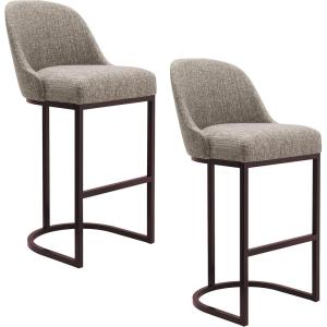Leick Home 10087-BBHG Upholstered Back Bar Height Stool with Wood Base, Set of 2, for Elevated Kitchen Counters, High Top Tables, and Bars, Blackbean and Heather Gray(Gray Linen / Espresso)