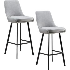 Leick Home 10087-BBHG Upholstered Back Bar Height Stool with Wood Base, Set of 2, for Elevated Kitchen Counters, High Top Tables, and Bars, Blackbean and Heather Gray(Gray Linen / Matte Black)