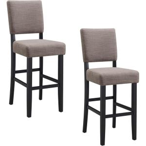 Leick Home 10087-BBHG Upholstered Back Bar Height Stool with Wood Base, Set of 2, for Elevated Kitchen Counters, High Top Tables, and Bars, Blackbean and Heather Gray(Gray Linen / Black)