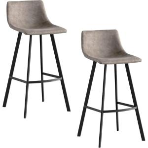 Leick Home 10087-BBHG Upholstered Back Bar Height Stool with Wood Base, Set of 2, for Elevated Kitchen Counters, High Top Tables, and Bars, Blackbean and Heather Gray(Dapple Gray)