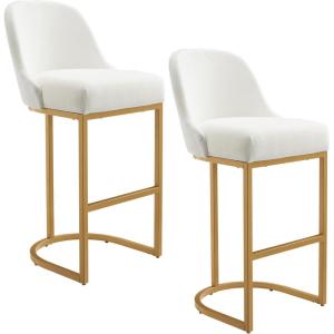 Leick Home 10087-BBHG Upholstered Back Bar Height Stool with Wood Base, Set of 2, for Elevated Kitchen Counters, High Top Tables, and Bars, Blackbean and Heather Gray(White)