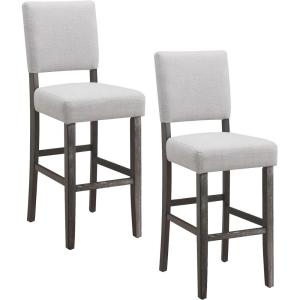 Leick Home 10087-BBHG Upholstered Back Bar Height Stool with Wood Base, Set of 2, for Elevated Kitchen Counters, High Top Tables, and Bars, Blackbean and Heather Gray(Heather Gray)