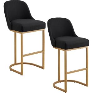 Leick Home 10087-BBHG Upholstered Back Bar Height Stool with Wood Base, Set of 2, for Elevated Kitchen Counters, High Top Tables, and Bars, Blackbean and Heather Gray(Black)