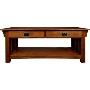 Leick Home 10504 Laurent Two Drawer Coffee Table with Shelf, Chocolate Cherry(Medium Oak / Blackened)