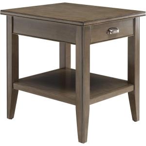 Leick Home 11407 Empiria One Drawer Side Table, Walnut and Foundry Bronze(Gray / Pewter)