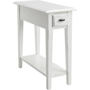Leick Home 15-In Wide End Table, Solid Wood Construction, One Drawer, One Lower Shelf, Narrow Width, Easy-Assembly, Chocolate Oak, 15.0 In. W x 24.0 In. D x 24.0 In. H, 10071-CH(Farmhouse White)