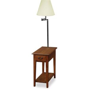 Leick Home 15-In Wide End Table, Solid Wood Construction, One Drawer, One Lower Shelf, Narrow Width, Easy-Assembly, Chocolate Oak, 15.0 In. W x 24.0 In. D x 24.0 In. H, 10071-CH(Medium Oak / Matte Black)
