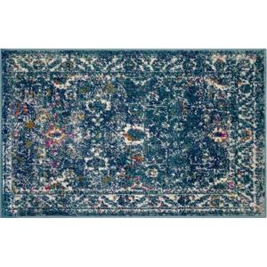Leick Home 594184 Laraline Runner Vintage Turkish Medallion Collage Faded Fuchsia Living Room Bedroom Area Rug Runner 1’9″ x 5’11″(Blue)