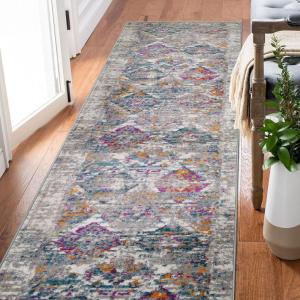 Leick Home 594184 Laraline Runner Vintage Turkish Medallion Collage Faded Fuchsia Living Room Bedroom Area Rug Runner 1’9″ x 5’11″(Gray/Pink)