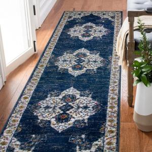 Leick Home 594184 Laraline Runner Vintage Turkish Medallion Collage Faded Fuchsia Living Room Bedroom Area Rug Runner 1’9″ x 5’11″(Navy/Tan)