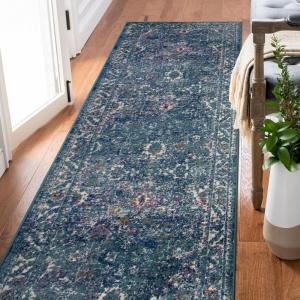 Leick Home 594184 Laraline Runner Vintage Turkish Medallion Collage Faded Fuchsia Living Room Bedroom Area Rug Runner 1’9″ x 5’11″(Turquoise)