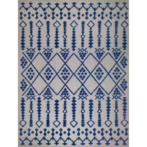 Leick Home 594952 Cusp Gray with Blue Moroccan Pattern Indoor Outdoor Area Rug Rectangle 4’x6′