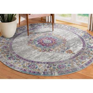 Leick Home 596106 Oryn Vintage Multicolor Medallion Boho Chic Living Room Bedroom Area Rug 5’3″ Round(Fuchsia/Tan)