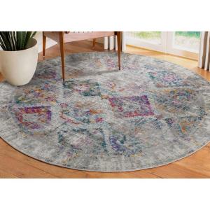Leick Home 596106 Oryn Vintage Multicolor Medallion Boho Chic Living Room Bedroom Area Rug 5’3″ Round(Gray/Pink)