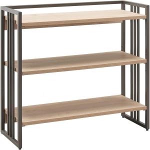 Leick Home 70008-WOGM Mixed Metal and Wood Slatted Bookshelf, White Oak/Gunmetal Gray