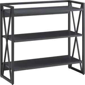 Leick Home 70009-BLKNK Mixed Metal and Wood X Design Bookshelf, Gray/Matte Black