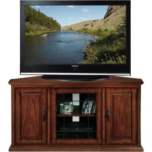 Leick Home 82285 Mission Corner TV Stand Made from Solid Wood, One Door and Adjustable Shelf, for 50″ TVs, Mission Oak(Burnished Oak / Black)
