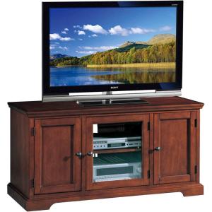 Leick Home 82360 Solid Wood Mission Oak Four Door TV Stand For 65″ TVs Universal TV Console Living Room Storage Shelves Entertainment Center, Mission Oak(Brown Cherry / Black)