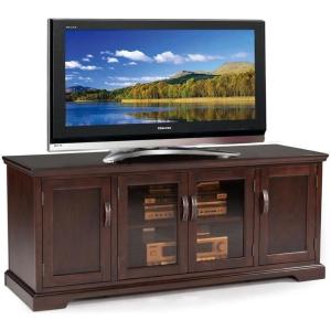 Leick Home 82360 Solid Wood Mission Oak Four Door TV Stand For 65″ TVs Universal TV Console Living Room Storage Shelves Entertainment Center, Mission Oak(Chocolate Cherry / Bronze)