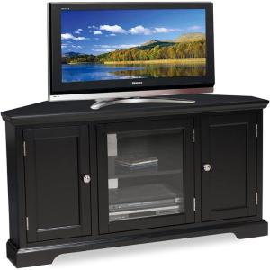 Leick Home 83385 Three Door Corner TV Stand with Cabinet Storage For 50″ TV’s, Black(Black)