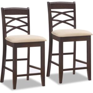 Leick Home Double Crossback Upholstered Counter Stool with Backrest, for Kitchen or Dining Area, Gray and Moss Green, 2 Pack, 10084GS/MH(Beige)