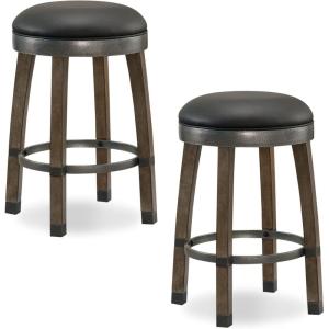 Leick Home Double Crossback Upholstered Counter Stool with Backrest, for Kitchen or Dining Area, Gray and Moss Green, 2 Pack, 10084GS/MH(Black)