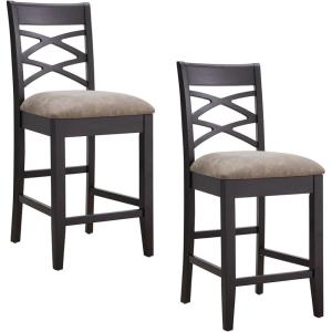 Leick Home Double Crossback Upholstered Counter Stool with Backrest, for Kitchen or Dining Area, Gray and Moss Green, 2 Pack, 10084GS/MH(Dapple Gray)