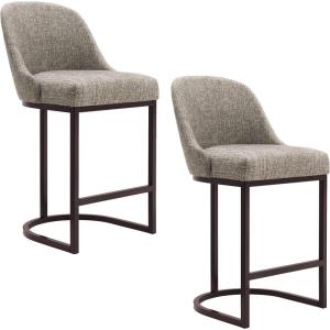 Leick Home Double Crossback Upholstered Counter Stool with Backrest, for Kitchen or Dining Area, Gray and Moss Green, 2 Pack, 10084GS/MH(Gray Linen)