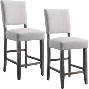 Leick Home Double Crossback Upholstered Counter Stool with Backrest, for Kitchen or Dining Area, Gray and Moss Green, 2 Pack, 10084GS/MH(Heather Gray)