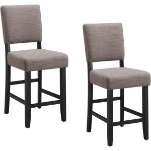 Leick Home Double Crossback Upholstered Counter Stool with Backrest, for Kitchen or Dining Area, Gray and Moss Green, 2 Pack, 10084GS/MH(Linen)